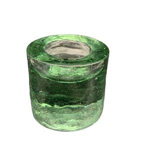 Vintage Blenko? Kosta? Aqua Green Bubble Glass Heavy Single Candle Holder Ice